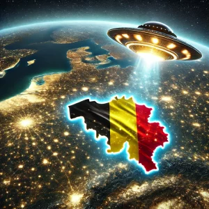 UFO highlighting Belgium with its beams