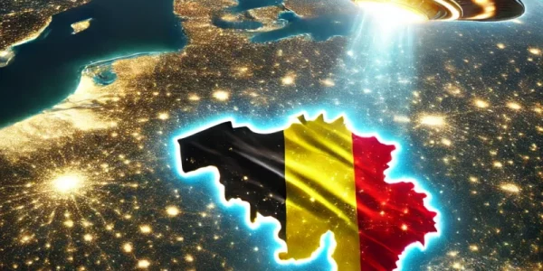 UFO highlighting Belgium with its beams